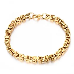 Punk Byzantine Link Chain Bracelet 4mm Gold Color Stainless Steel Hand Chains For Men Women Fashion Party Vintage Jewelry Gift