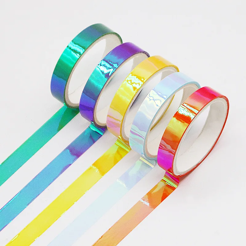 5 Rolls Laser Rainbow Tape Colorful Hand Curtain Tape DIY Decorative Gradient Student Hand Curtain Material Sticker Washi Tape