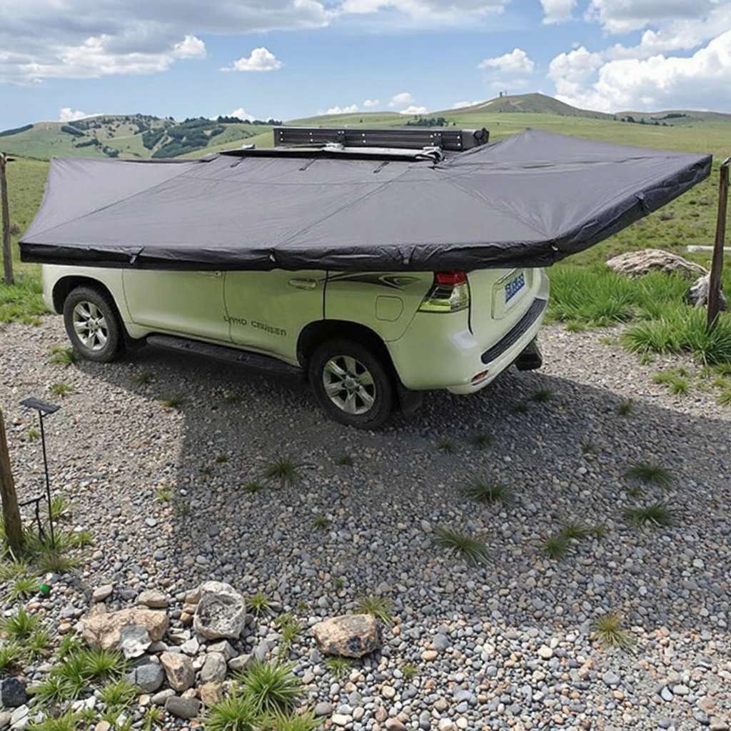 360 Degree Car Awning 2.5M,LED Light Car Awning Tent Waterproof Windproof & UV-Resistant Retractable Aluminum Pole Access Plus