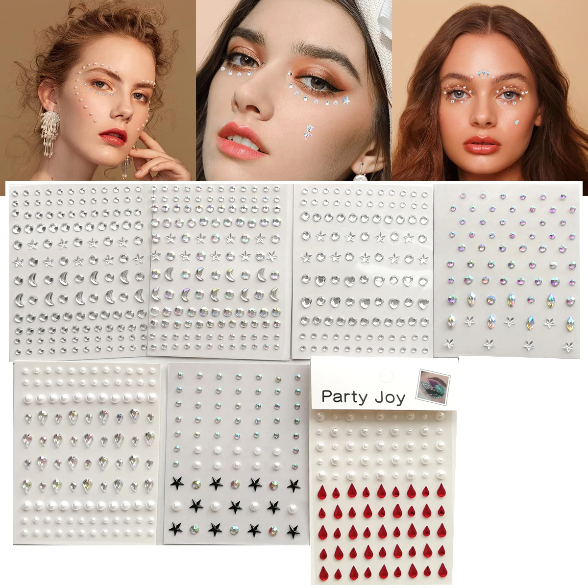 7 Arkuszy/Zestaw Tatuaże Tymczasowe 3D Naklejki z Klejnotami Makijaż Oczu Klejnoty Naklejki na Imprezy Koncerty Boże Narodzenie Fałszywe Tatuaże