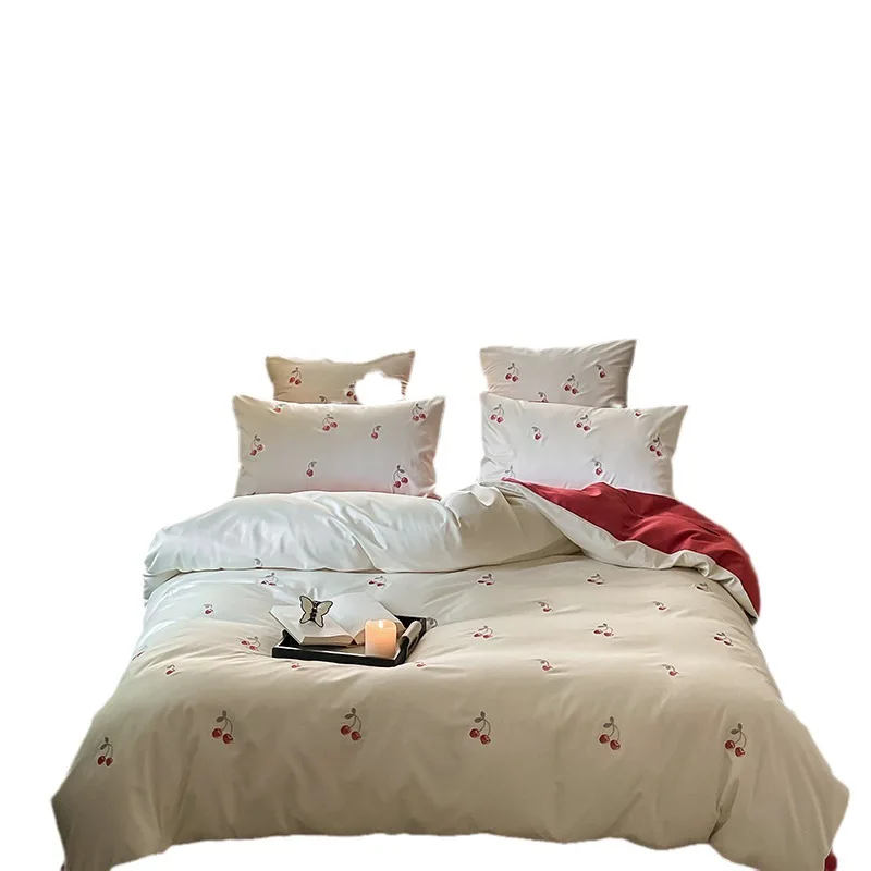 

140 Thread Count Xinjiang Long Staple Cotton Embroidery Four Piece Set Gongsatin Small Fresh Contrast Embroidery Bedding