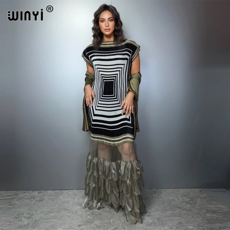 

WINYI Pleated Elastic slim dress beach cover with scarf kaftan abaya dubai luxury party dress evening dress abaya muslim woman
