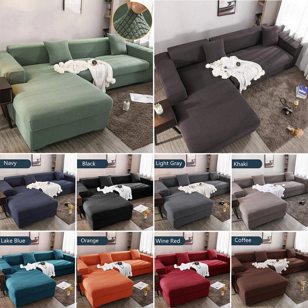 

L Shaped Stretch Sofa Cover Jacquard Fabric Thicken Couch Slipcover Universal Armchair Furniture Protection Living Room Decor