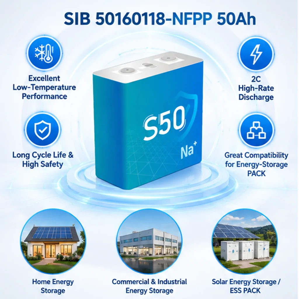 E-power Solar Energy Storage Battery Sodium Ion 50Ah 2.85V Prismatic Cell for 12V 24V 48V DIY Home Backup Power Off-Grid RV