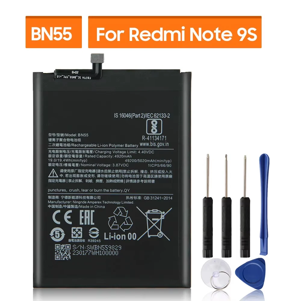 

2024 Производственная сменная батарея для Xiaomi Redmi Note 9S Note9S BN55, аккумуляторная батарея для телефона, 5020 мАч
