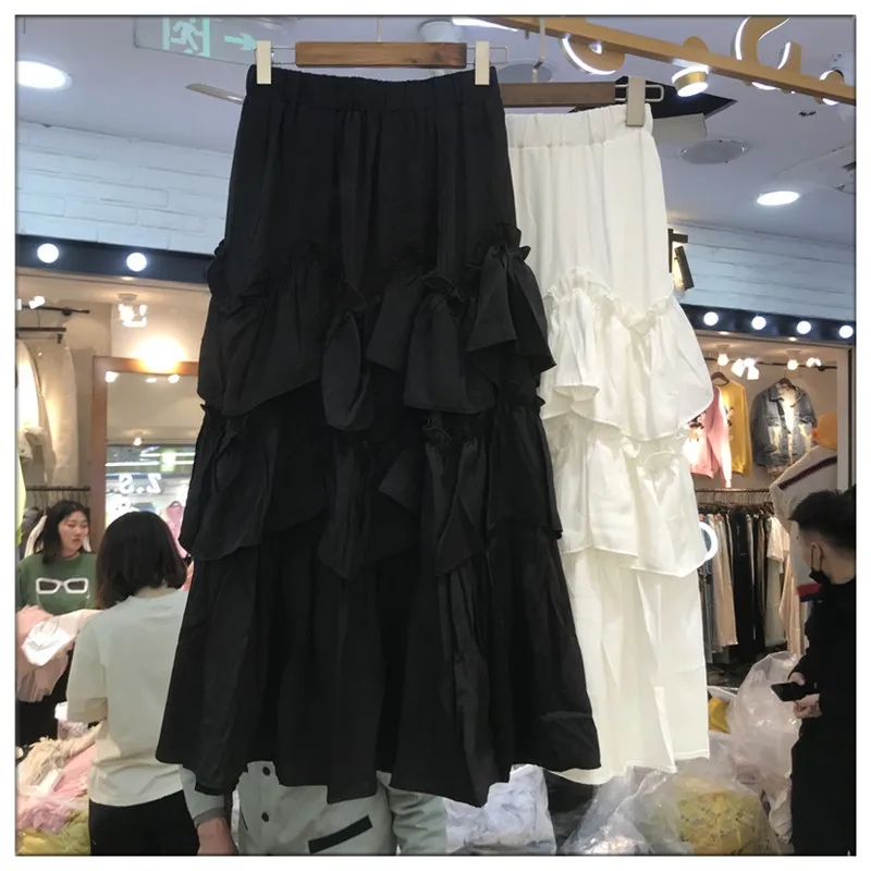 MiiiiX Korean Elegant Ruffle Spliced Mid-length Skirt High Waist Loose A-line Versatile Tiered Skirt 2024 Summer Women's Clothes