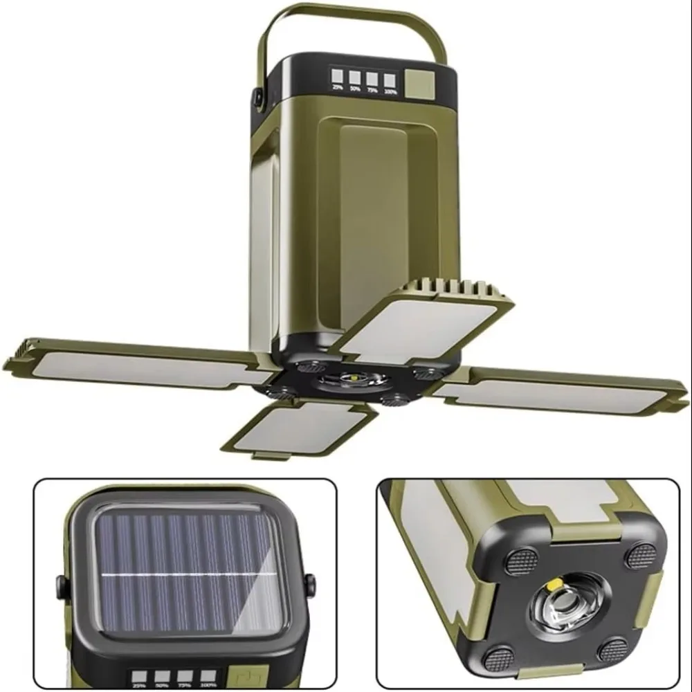 

Multifunctional Camping Lantern Large Capacity 4-Leaf Foldable Emergency Light Solar Rechargeable Portable Light Camping