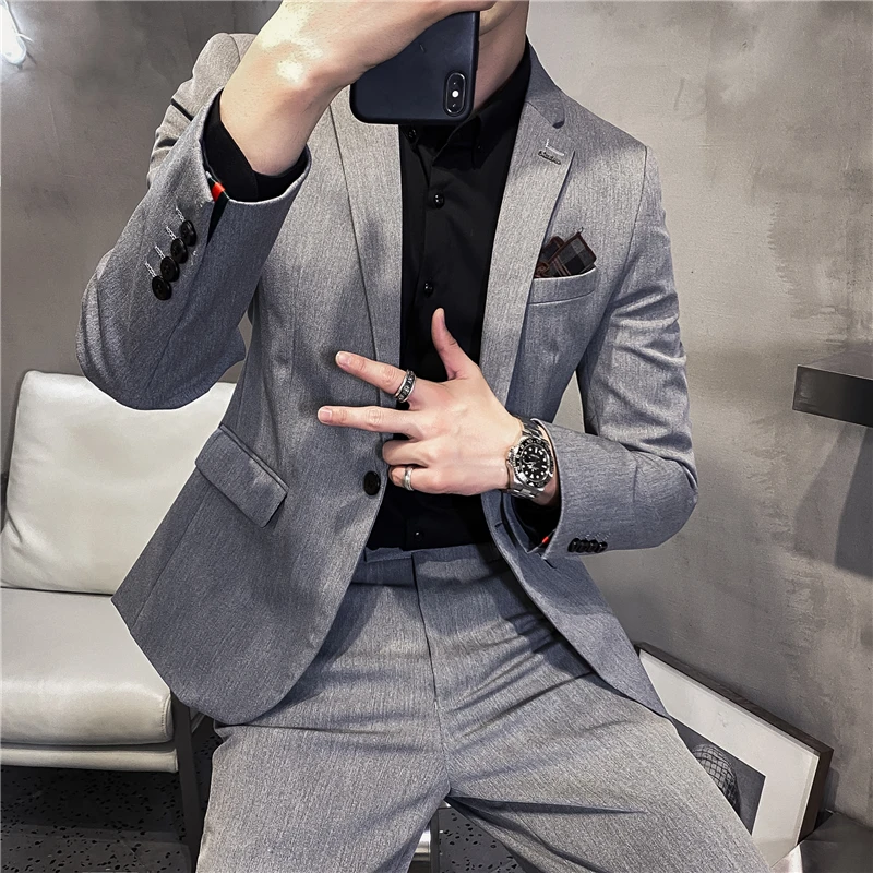 (Jacket+Pants) 2024 New Men\'s Slim Fit Button Suit Dress Blazer Host Show Mens Formal Plaid Blazer Wedding Dress Plus Size M-5XL