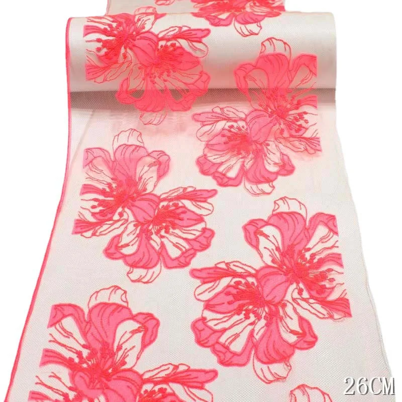 41Yds Red Big Flower Edge Embroidered Mesh Lace Fabric Trimmings Doll Dress Accessory Lace Trim Sewing Crafts for Bra Underwear