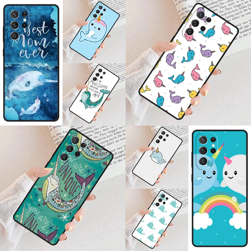 Kawaii Narwhal Collage Phone Case For Samsung Galaxy S24 S23 S22 S21 Ultra S10 Note 10 Pro S20 Plus FE S9 S8 Cover