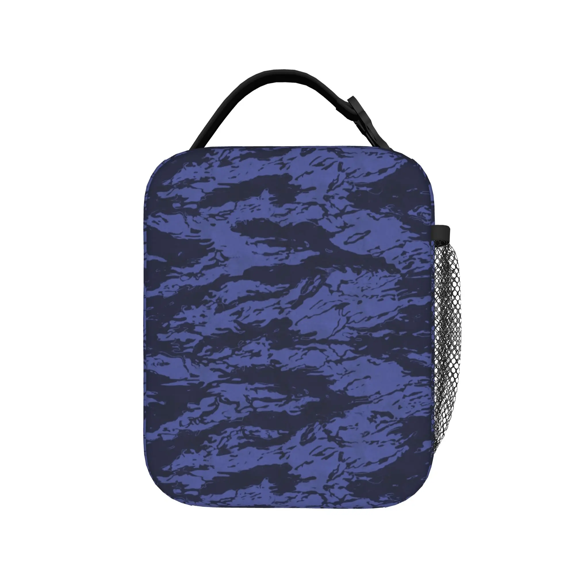 Blue Tiger Camo Lunch Bag  Retro Lunch Box For Men Travel Convenient Cooler Bag Oxford Print Thermal Lunch Bags