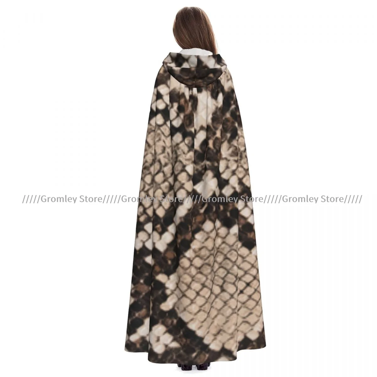 Unisex Halloween Cloak Snake Skin Texture Cape Hooded Medieval Costume Witch Wicca Vampire