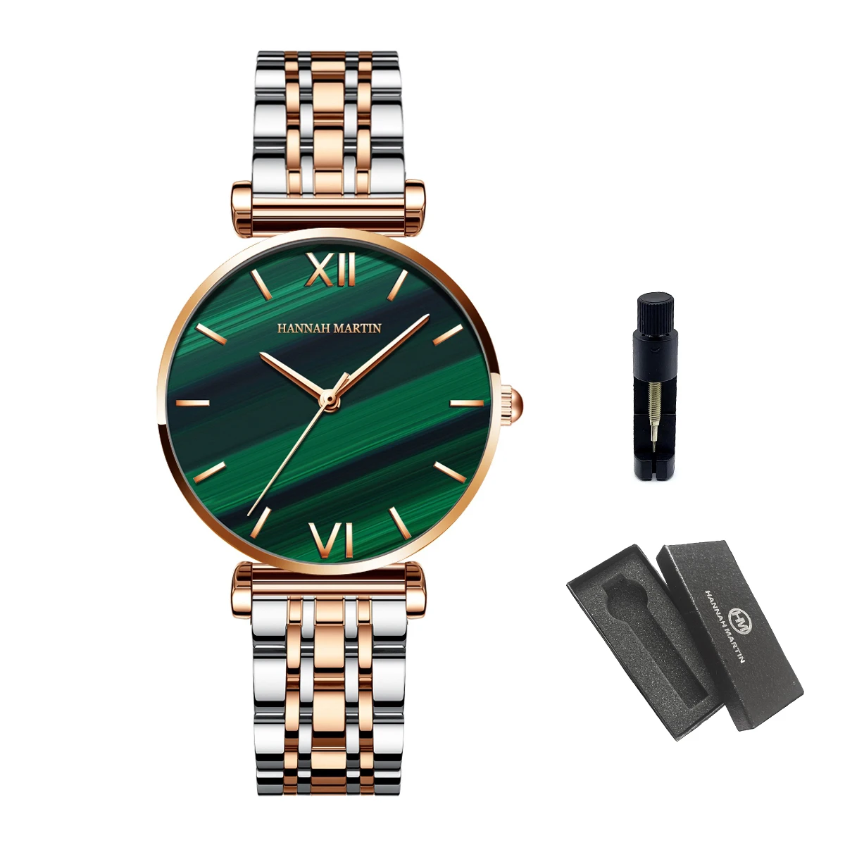 Women Fashion Casual Watches Green Malachite Dial Ladies Japanese Quartz Wristwatch Stainless Steel Strap Waterproof Watches