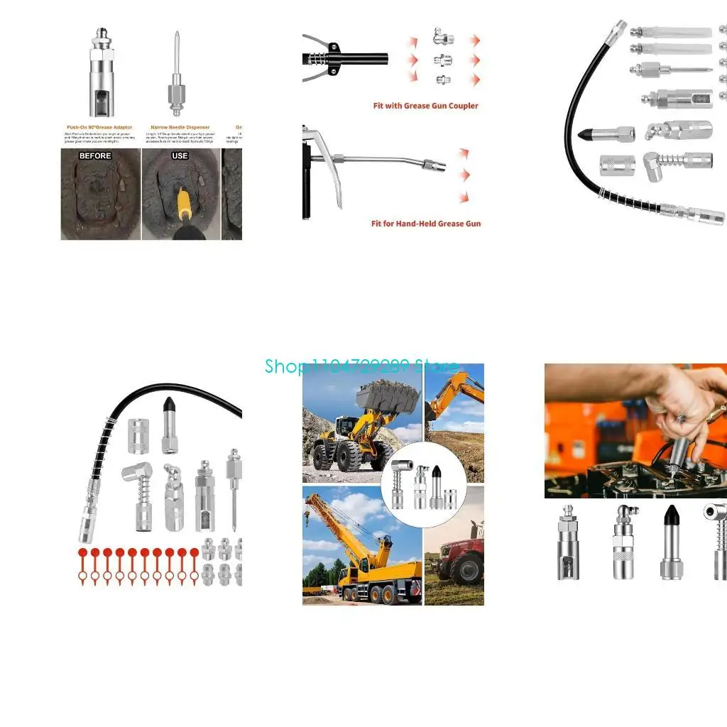 

D8KE Lubrication Coupler Connector Grease Injectors Quick Adapter With Flexible Extension Hose for Hard To Reach Area