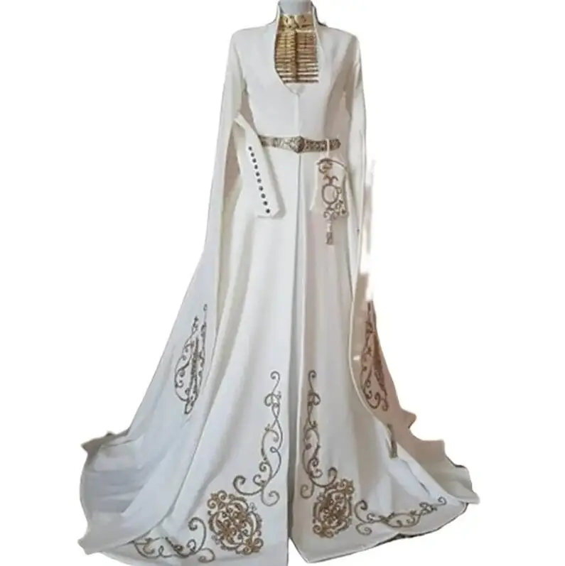 Traditional Caucasus caftan wedding dress for women 2024 Gold Embroidery High Neck Muslim long sleeve cape bridal gowns