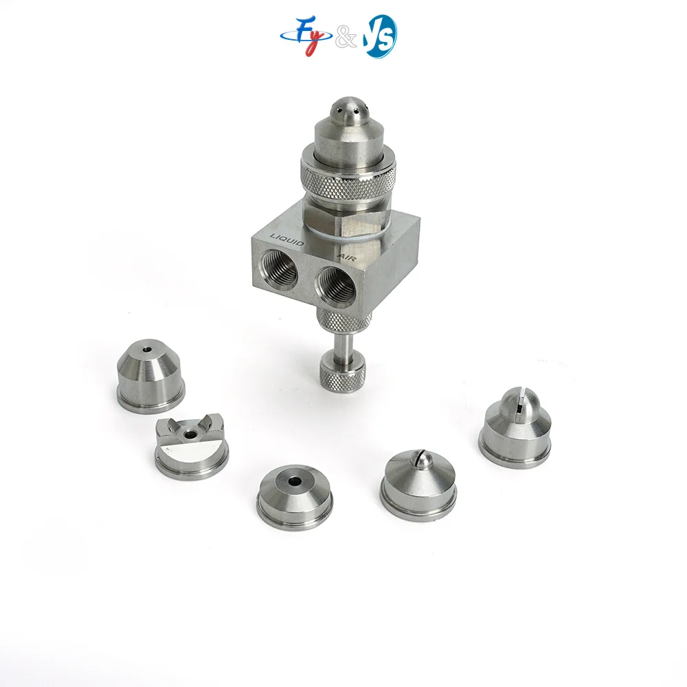 JAC Stainless Steel Dual Inlet Adjustable Air Atomizing Nozzle, Two-Fluid External Mixing Fine Mist Spray Head Double Regulator