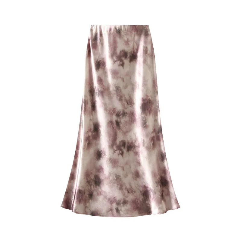 New In Chinese Style Ink Print Satin Long Skirts Women's 2025 Spring Summer Elegant High Waist Faldas