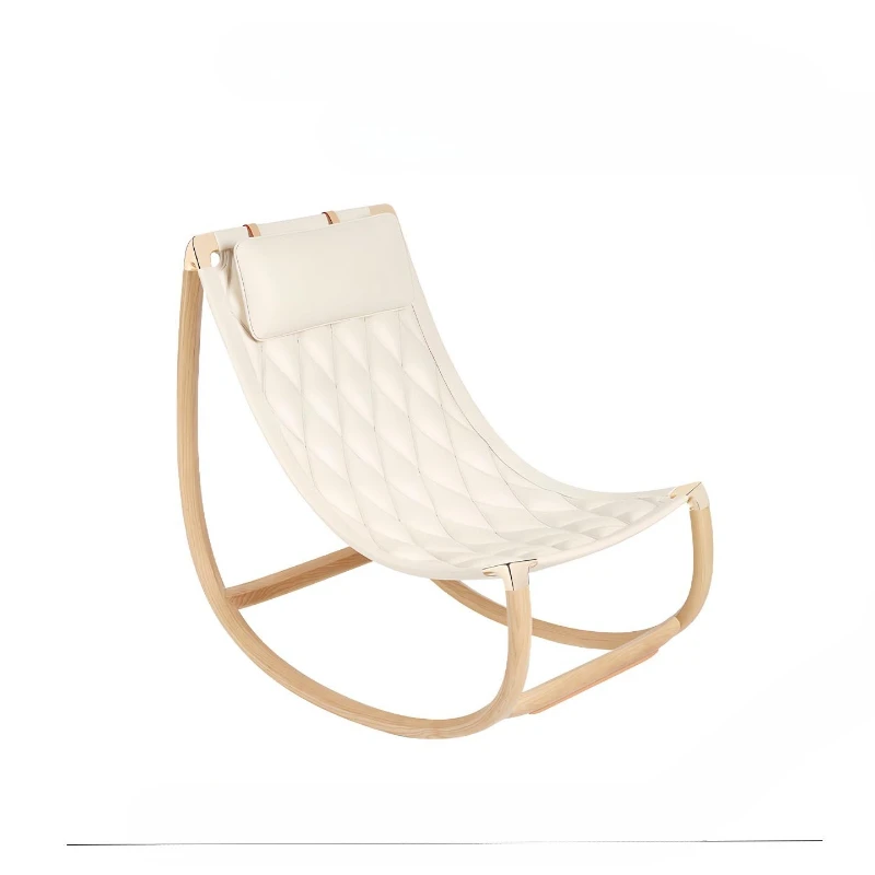 

Villa high-end rocking chair leather living room modern light luxury designer Italian ash wood lazy
