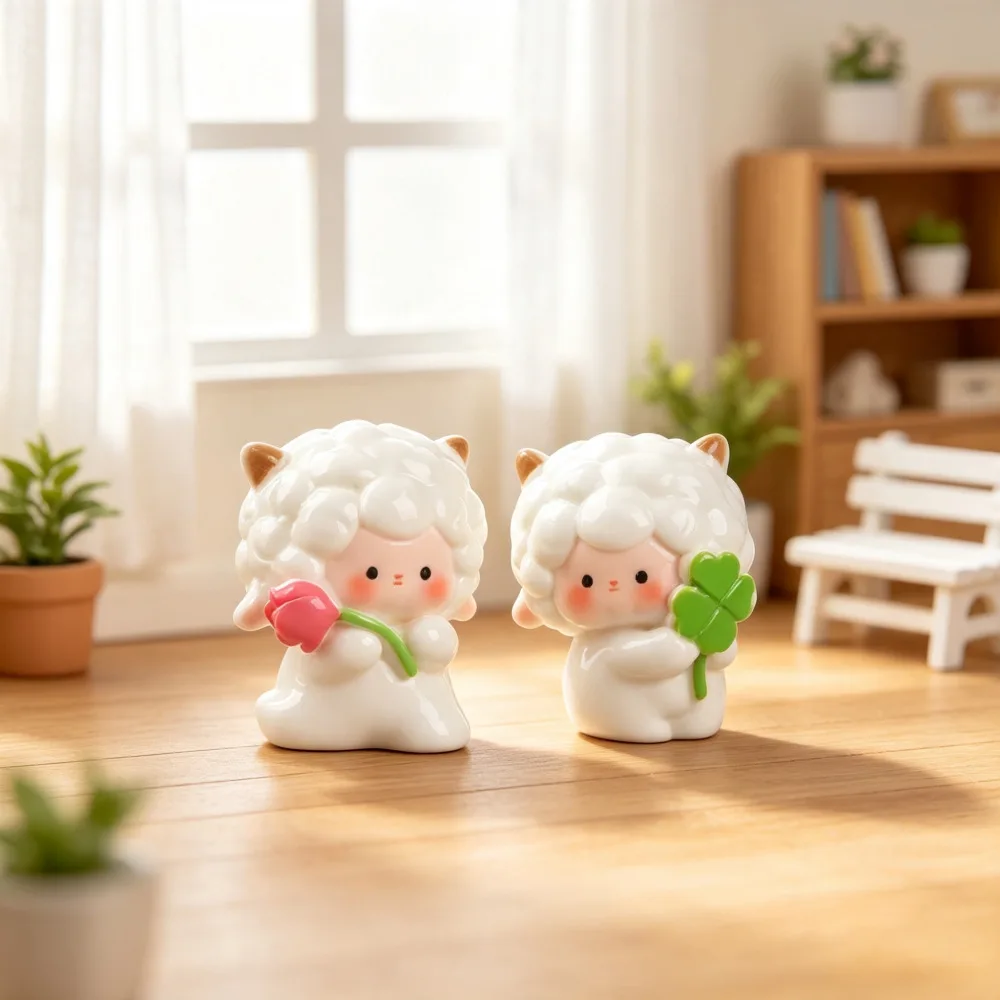 6Pcs Cute Sheep Mini Figurines Micro Landscape Ornaments Blind Box Style Garden Decor Accessories Car Desktop