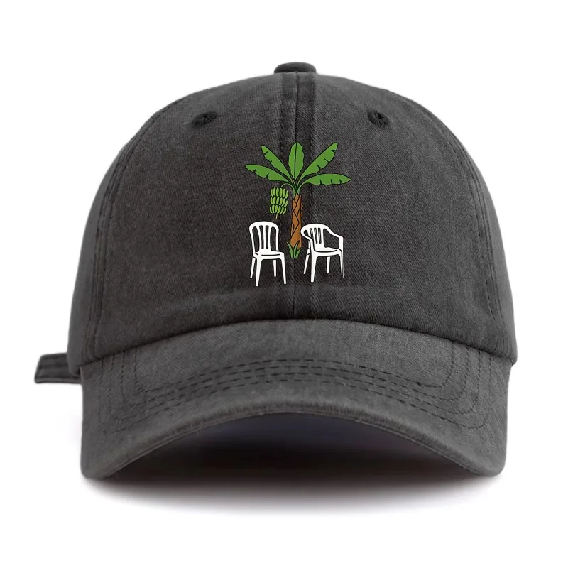 Chair And Tree Print Washed Baseball Cap for Adults, Minimalist Retro Style Casual Soft Adjustable Hat, Perfect ,Best Seller