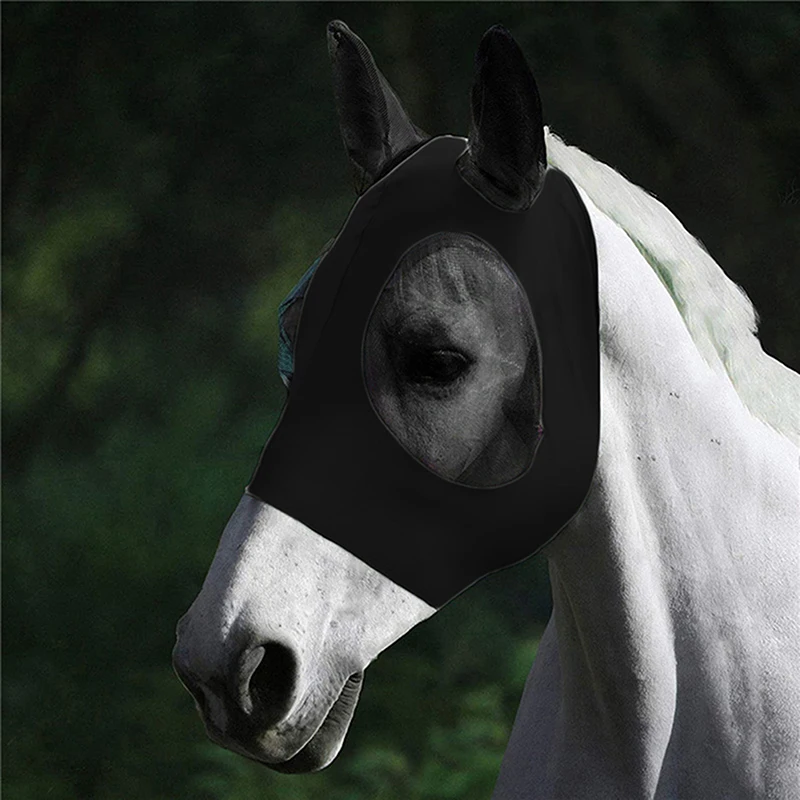 1Pc Color Random Horse Face Mask Anti Fly Breathable Stretch Knitted Mesh Anti Mosquito Mask Horse Riding Equestrian Equipment