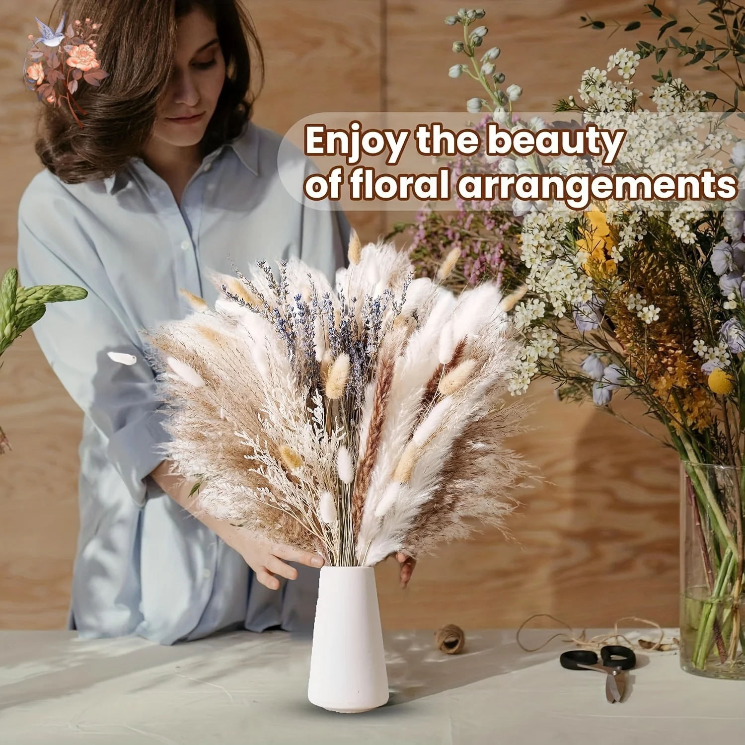 80 قطعة باقة عشب بامباس القطيفة زهور مجففة طبيعية ريفي شيك ديكور المنزل الخزامى أرنب القضبان حزمة تحف الزفاف #6