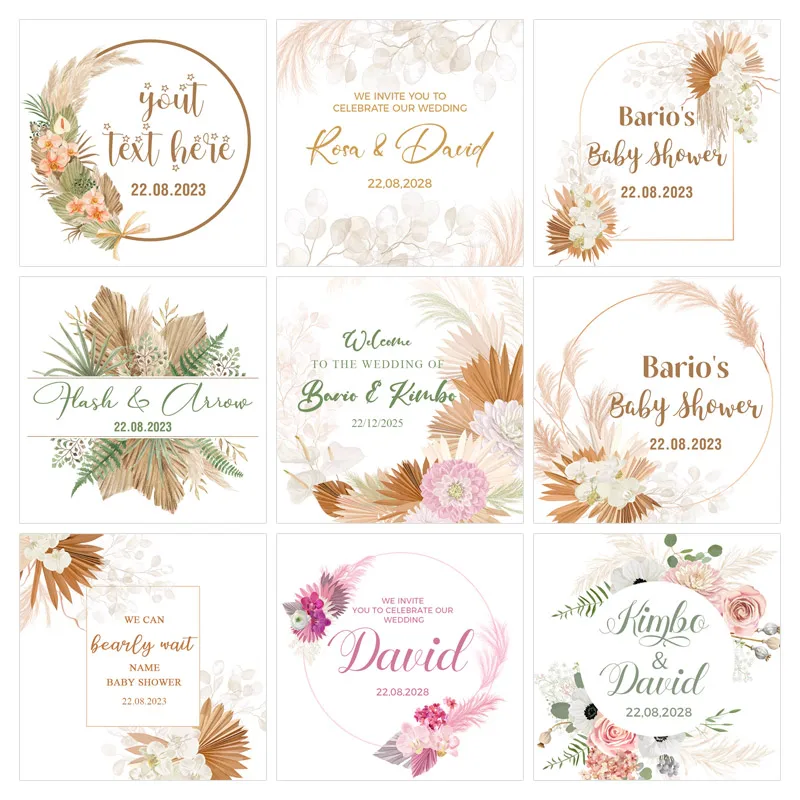 

Personalized Pampas Decoration Wedding Stickers for Birthday Party Baby Shower Name Labels Thank You Baptism Anniversary Sticker