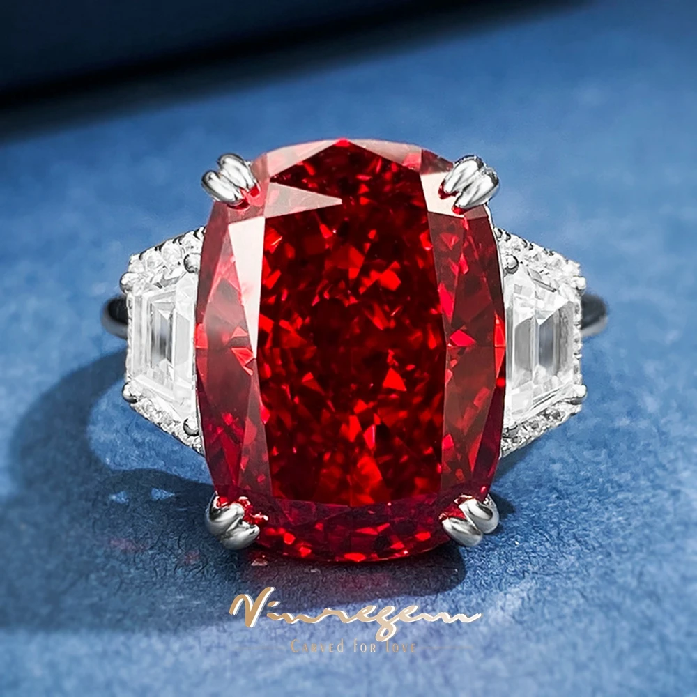 

Vinregem 18K White Gold 11*15MM Ruby Gemstone Ring For Women Luxury 925 Sterling Silver Wedding Engagement Fine Jewelry Gifts