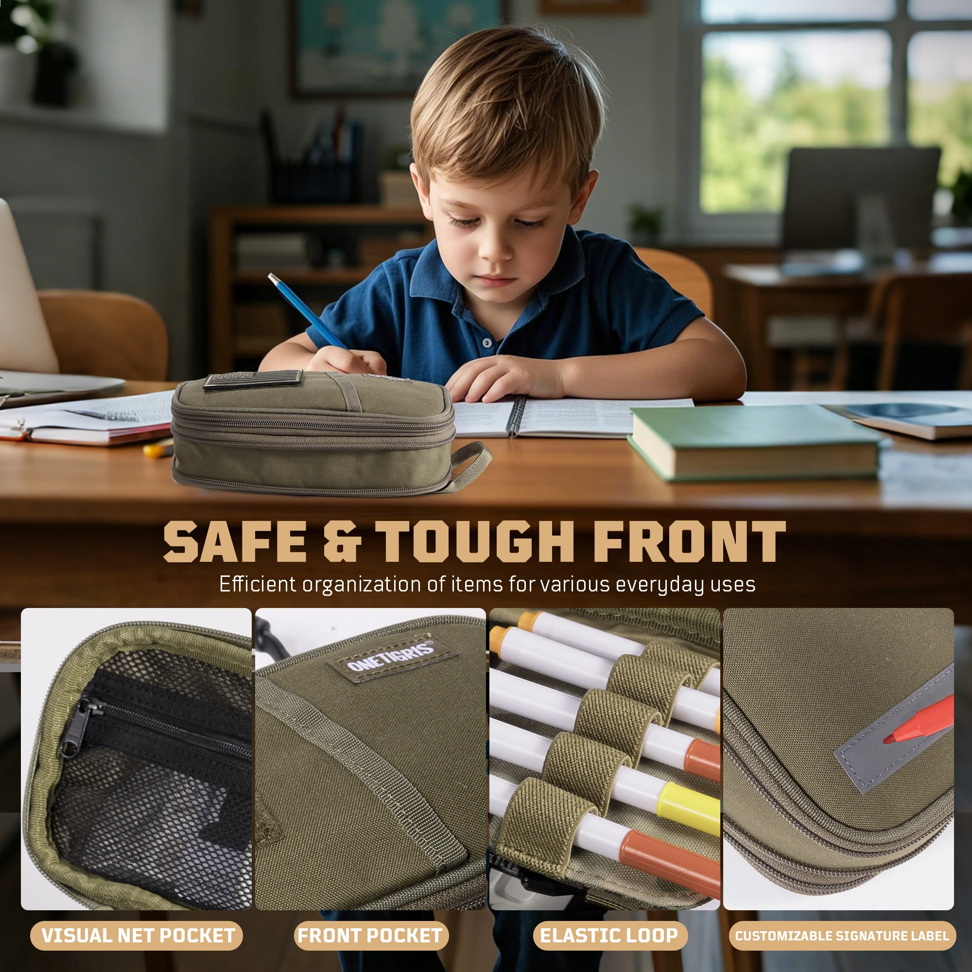 ONETIGRIS Pencil Case - Pencil Pouch School Office Supplies Stationery, Zipper Multi-Slot Large Capacity Pencil Bag Organizer
