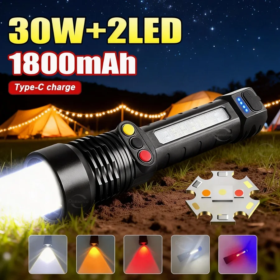 

Мощный фонарь с зарядкой TYPE-C, суперяркий тактический фонарь, водонепроницаемый, с регулируемым фокусом, для кемпинга на открытом воздухе, аварийное освещение