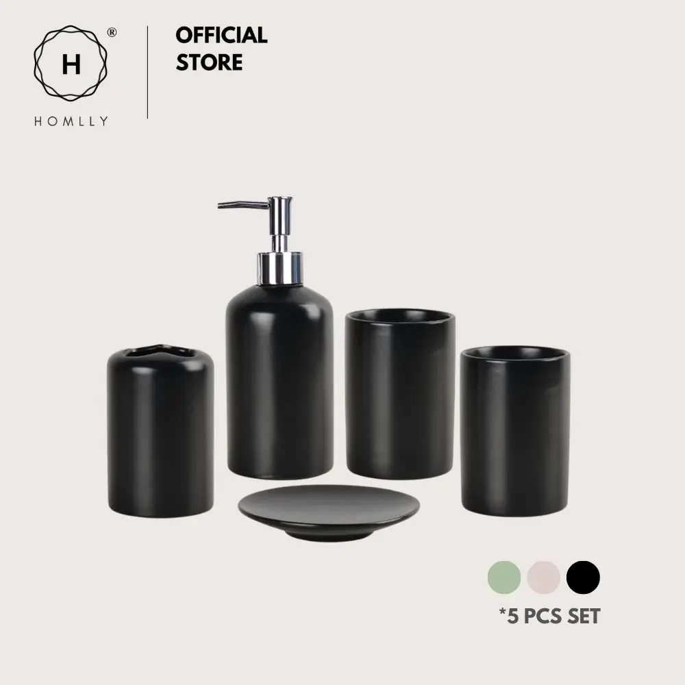 Homlly 5 pieces Bathroom Vanity Soap Dispenser Accessories Ceramic Set  bathroom set