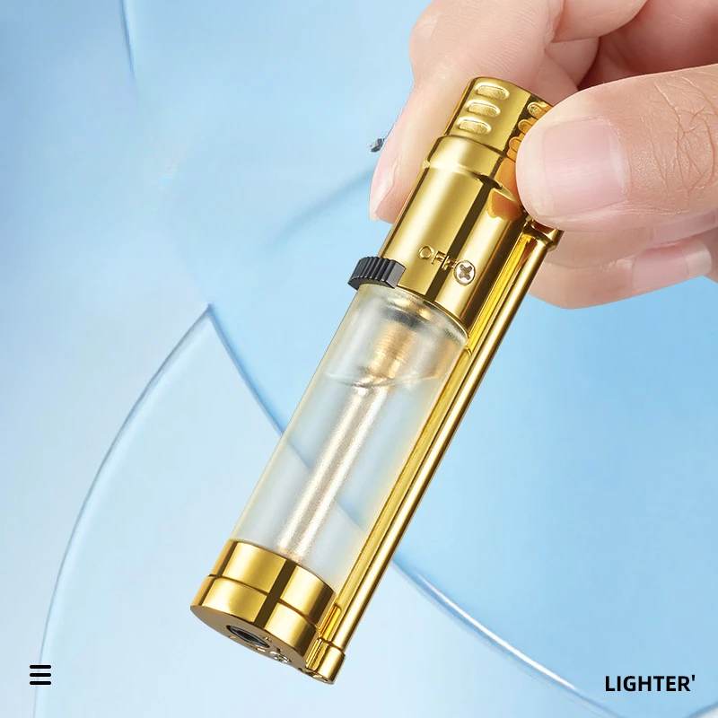 I New Metal Transparent Air Warehouse Windproof Direct Charge Lighter Creative Small Blue Flame Butane Gas Inflatable Lighter