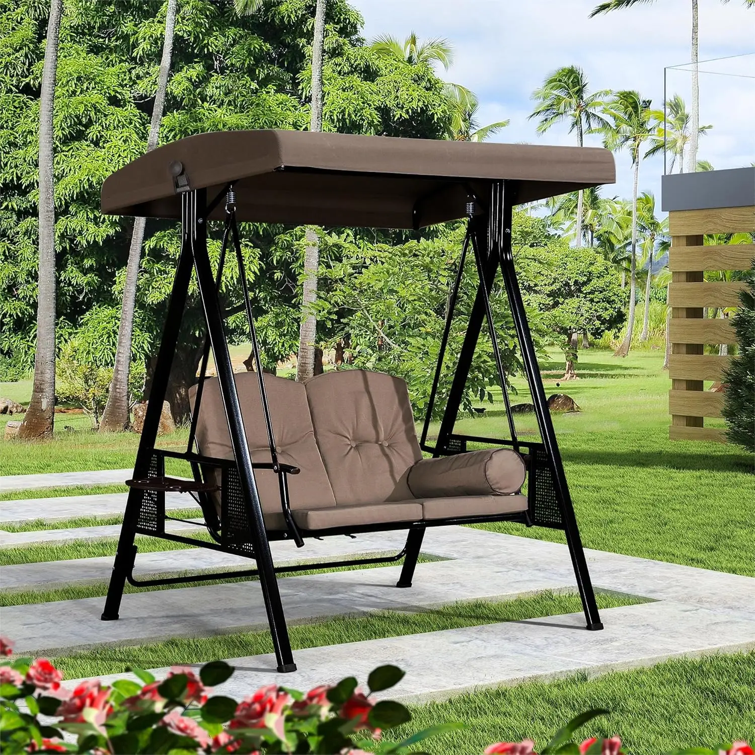 

Stylish Breathable Swing Rocking Chair Weather Resistant Steel Frame 2 Seat Outdoor Patio Swing