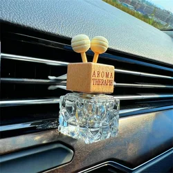 0.27oz Water Cube Air Outlet Perfume Empty Bottle Car Glass Diffuser Bottle Wooden Cap Freshener With Clip Vehicle Fragrance Dec