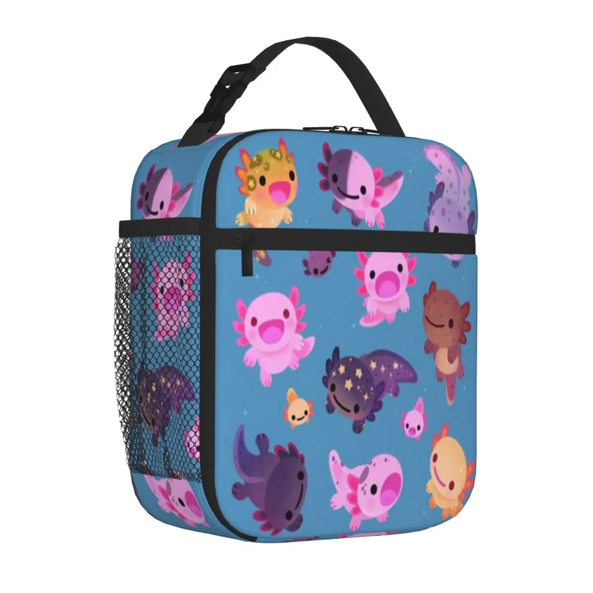 Bestselling Happy Axolotl - Blue Military Style Waterproof Lunch Bag Roadside Stop Food Cooler Bag