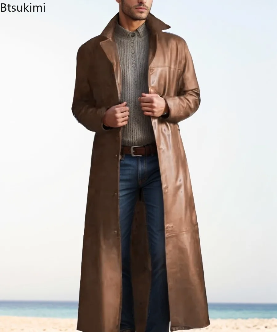 New Spring Autumn Men's Trend Solid Leather Jackets Extended PU Leather Coats Slim Korean Streetwear Men Moto Biker Punk Jackets