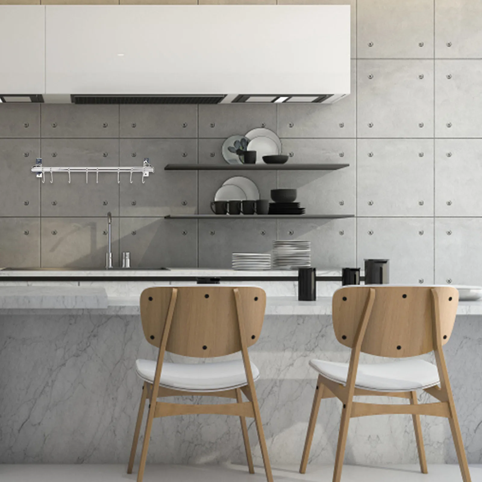 

Stainless Steel Kitchen Hook Rack Wall-Mounted Hanging Storage for Utensils Towels Household Accessory