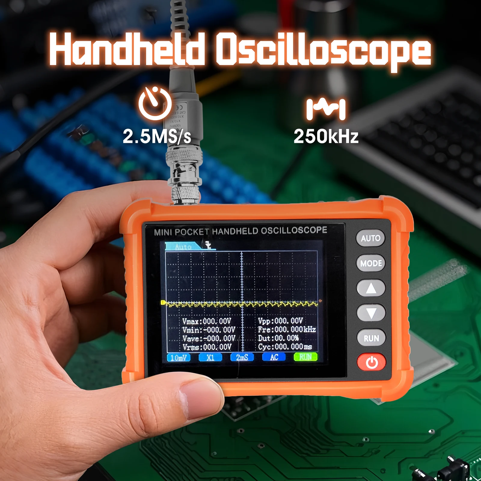 Digital Oscilloscope 250kHz 2.5MS/s 3H Battery Life for Home Electronics Troubleshooting PWM Motor Driver Test DIY Repair Kit