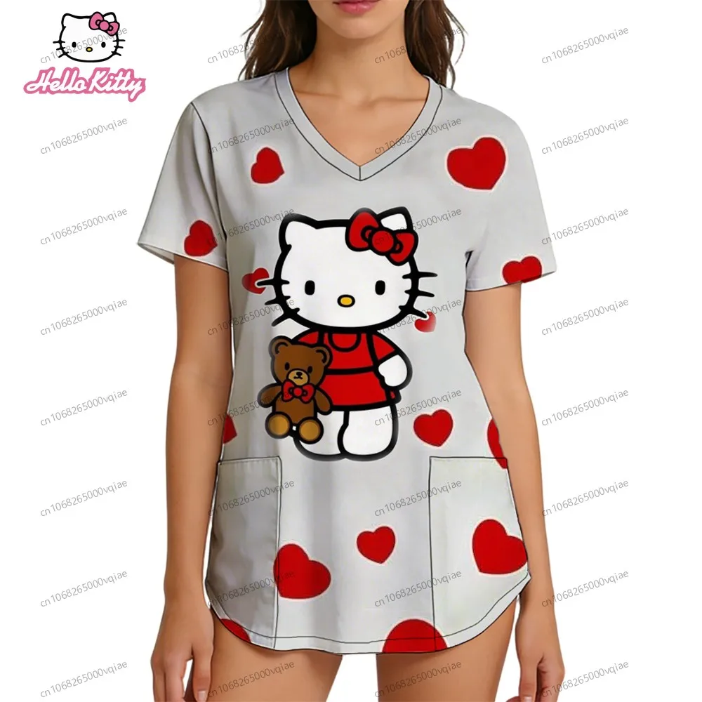 

Kawaii Hello Kitty T-shirts Women's T-shirt S-2XL Woman Clothes Summer Harajuku Fashion Pocket 2026 New Tees Cute Tops Top Y2k