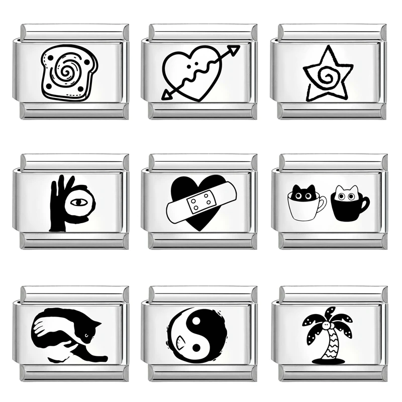 النقش بالليزر القلب الشاطئ تاي تشي الشفاه الإيطالية سحر الروابط صالح 9 مللي متر سوار الفولاذ المقاوم للصدأ DIY صنع المجوهرات الهدايا