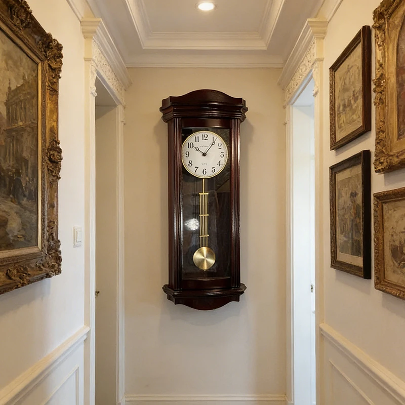 Retro Wall Clock Time Announcement Pendulum Clocks Study Corridor Living Room Clock Large Decorative Quartz Clocks Household