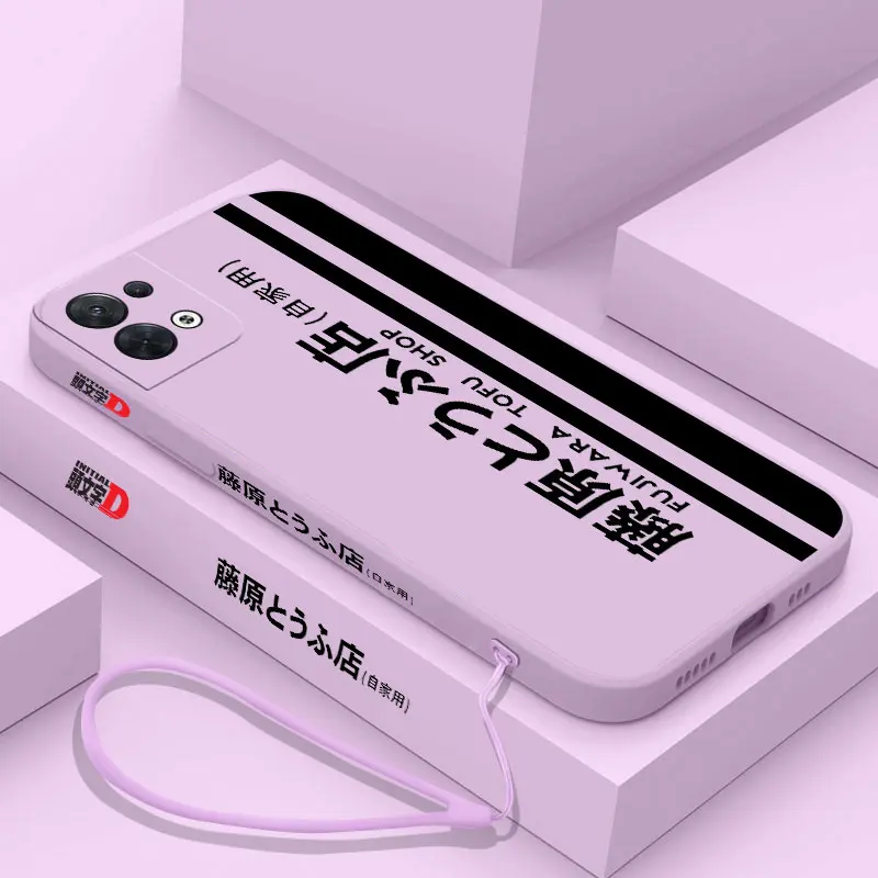 AE86 Anime Initial D Phone Case For OPPO Reno 3 4 8 8T 8Z 7 7Z 6 5 F19 F9 Pro 4G 5G Liquid Soft Silicone Cover With Hand Strap