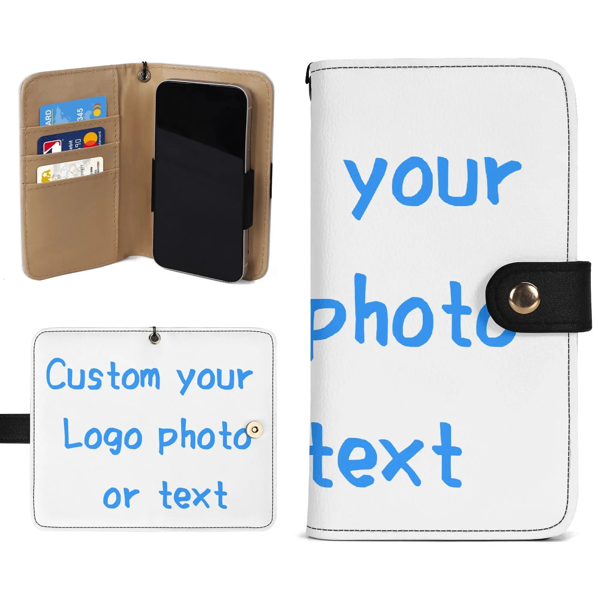 Custom Brown Phone Flip Case PU Leather Cover Logo Photo Text for IPhone Huawei Xiaomi Multi‑Purpose Protective Phone Card Bag