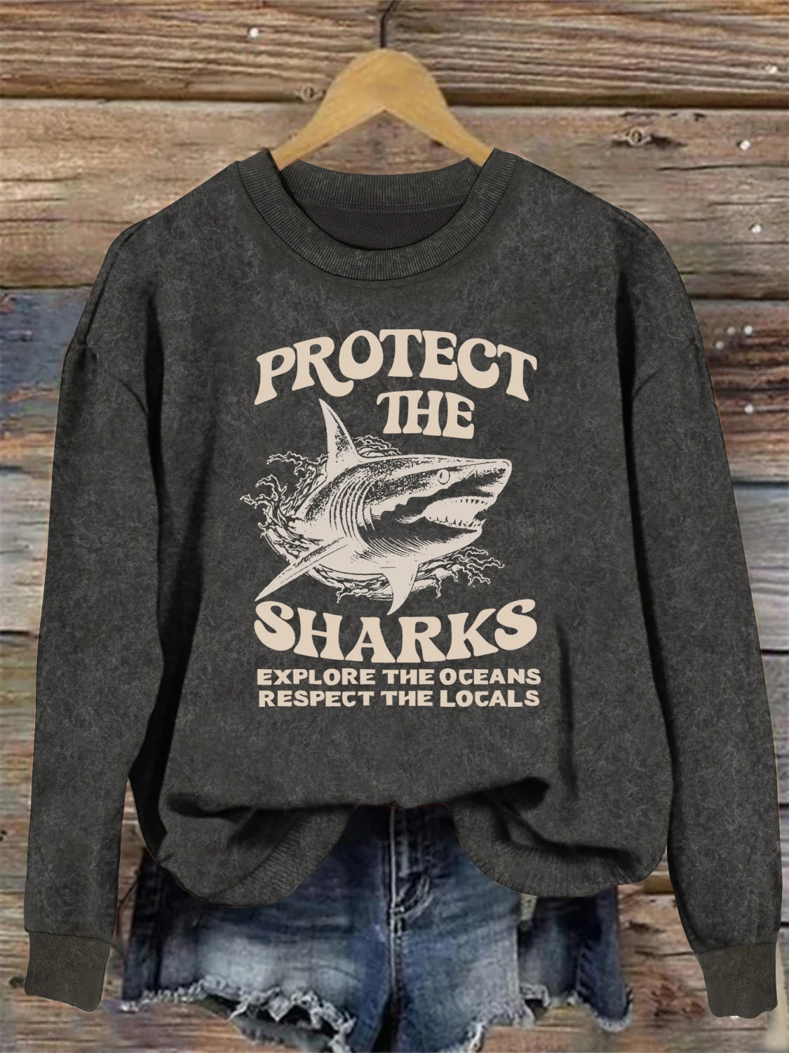 

Letter print washed sweatshirt, crew neck casual washed sweatshirt for winter & fall, women's clothing