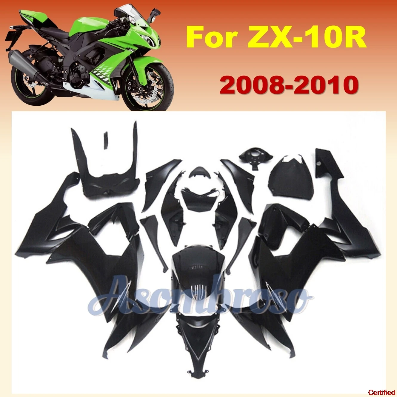 Customized Fairing Kits for Kawasaki ZX-10R ZX10R 2008 2009 2010 zx 10r Motorcycle Rebuild Gloss/Matte Black Bodywork Set