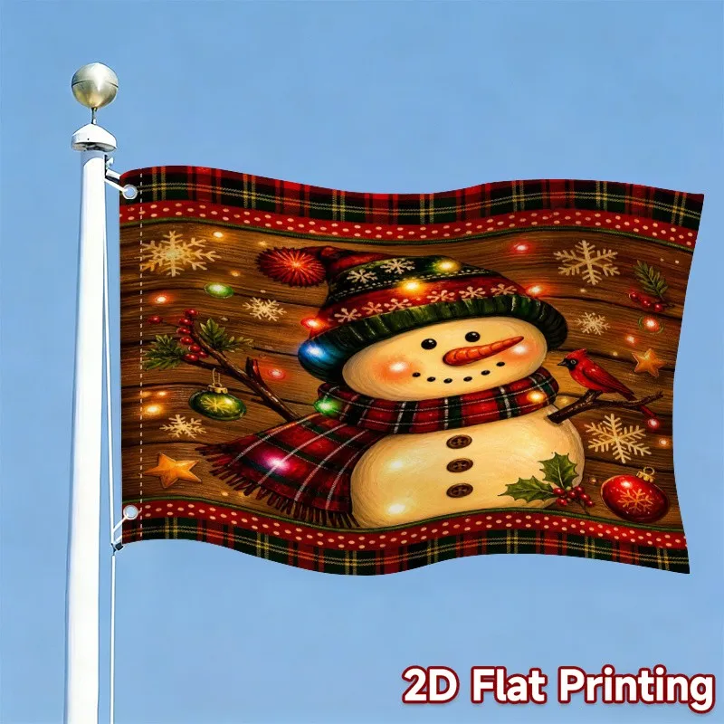 1pc Christmas Snowman with Lights Printed Garden Flag Polyester Flag Only No Pole Included