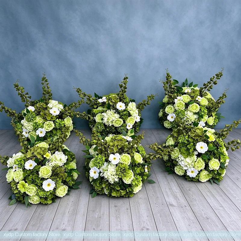 Luxuriöse grüne künstliche Rosen-Hortensien-Blumenkugel, Hochzeitstisch-Mittelstück, grüne Blumenarrangements für Hochzeitsfeier-Dekoration – Detail 2