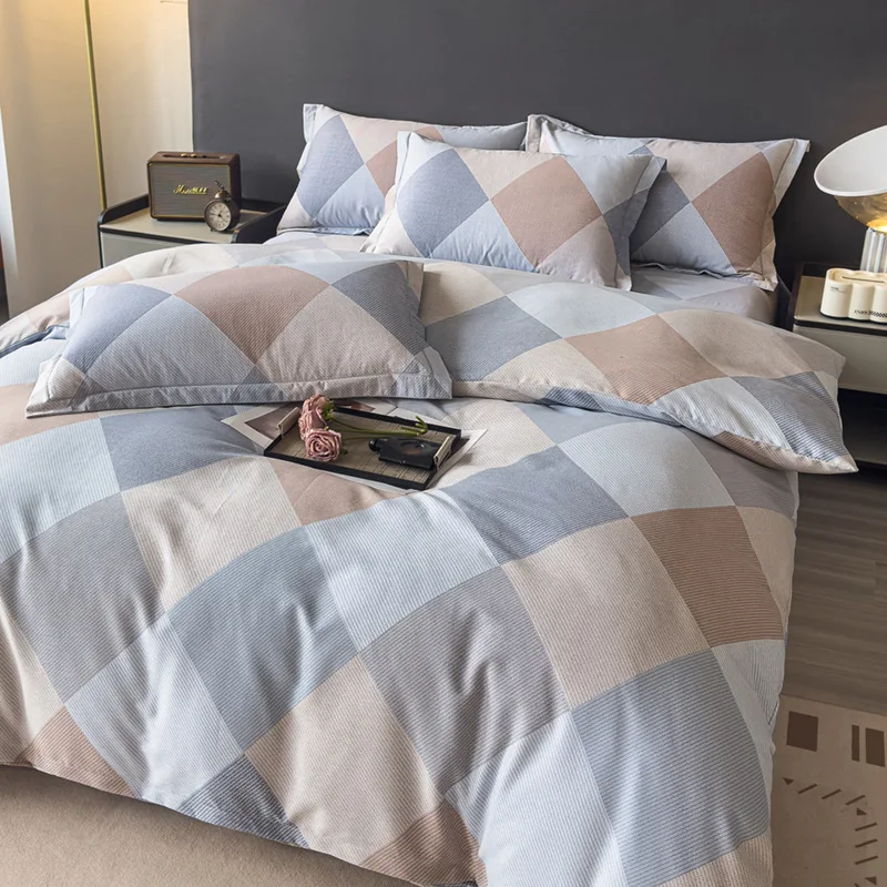 Class A new fashionable and simple wind cotton abrasive printing four-piece set of four-season bedding