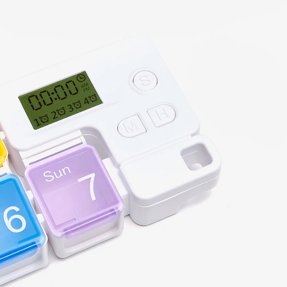

Pill Dispenser 7-Day Medication Organizer With Alarm Reminder Transparent Lids For Home Travel School Storage Container