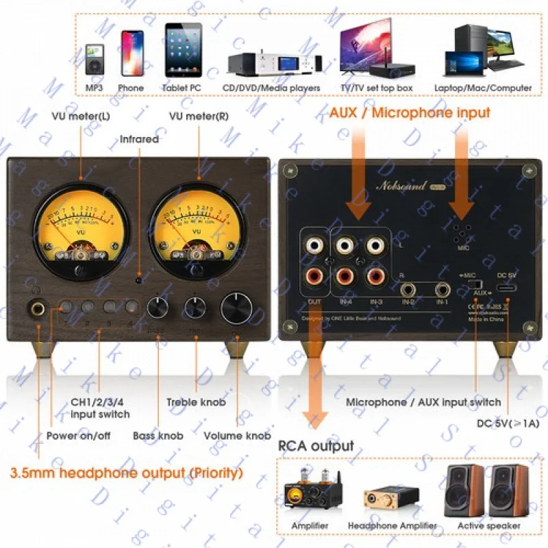 UU  4-IN-1-OUT Audio Switcher Selector Preamp Headphone Amp w/ Remote Control
